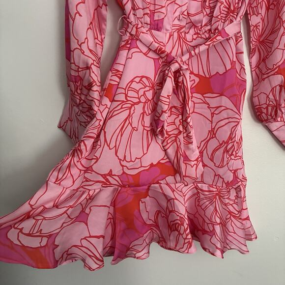 Boston Proper Pink Floral Print Button Up Ruffle Flounce Dress Sundress Sz 2 - Picture 5 of 12